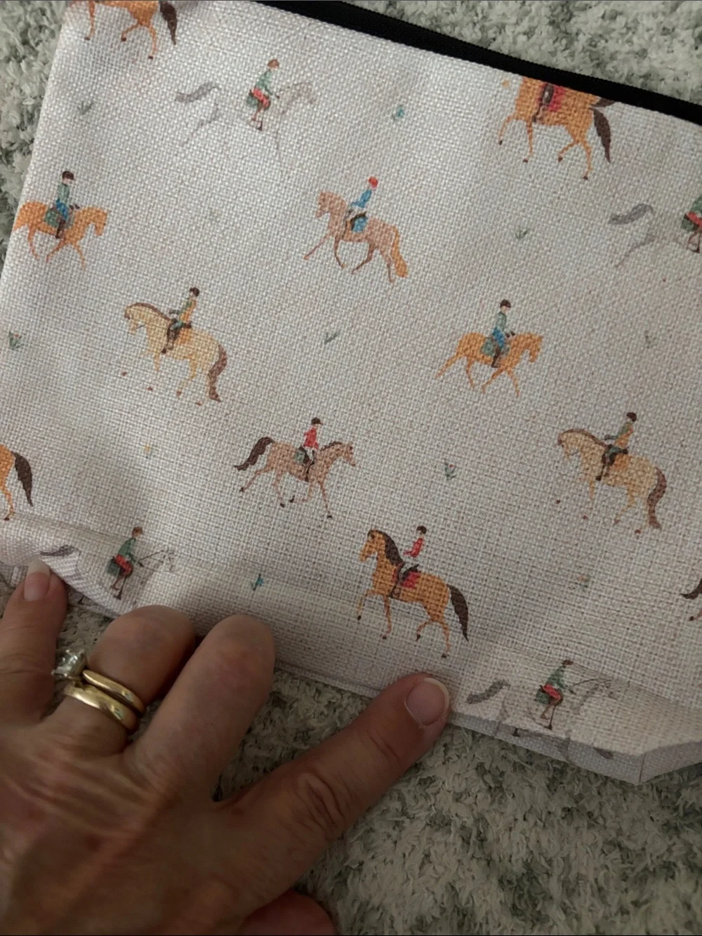 Western Horseback rider Equestrian Print Zip Cosmetic Travel Bag Pouch NWT